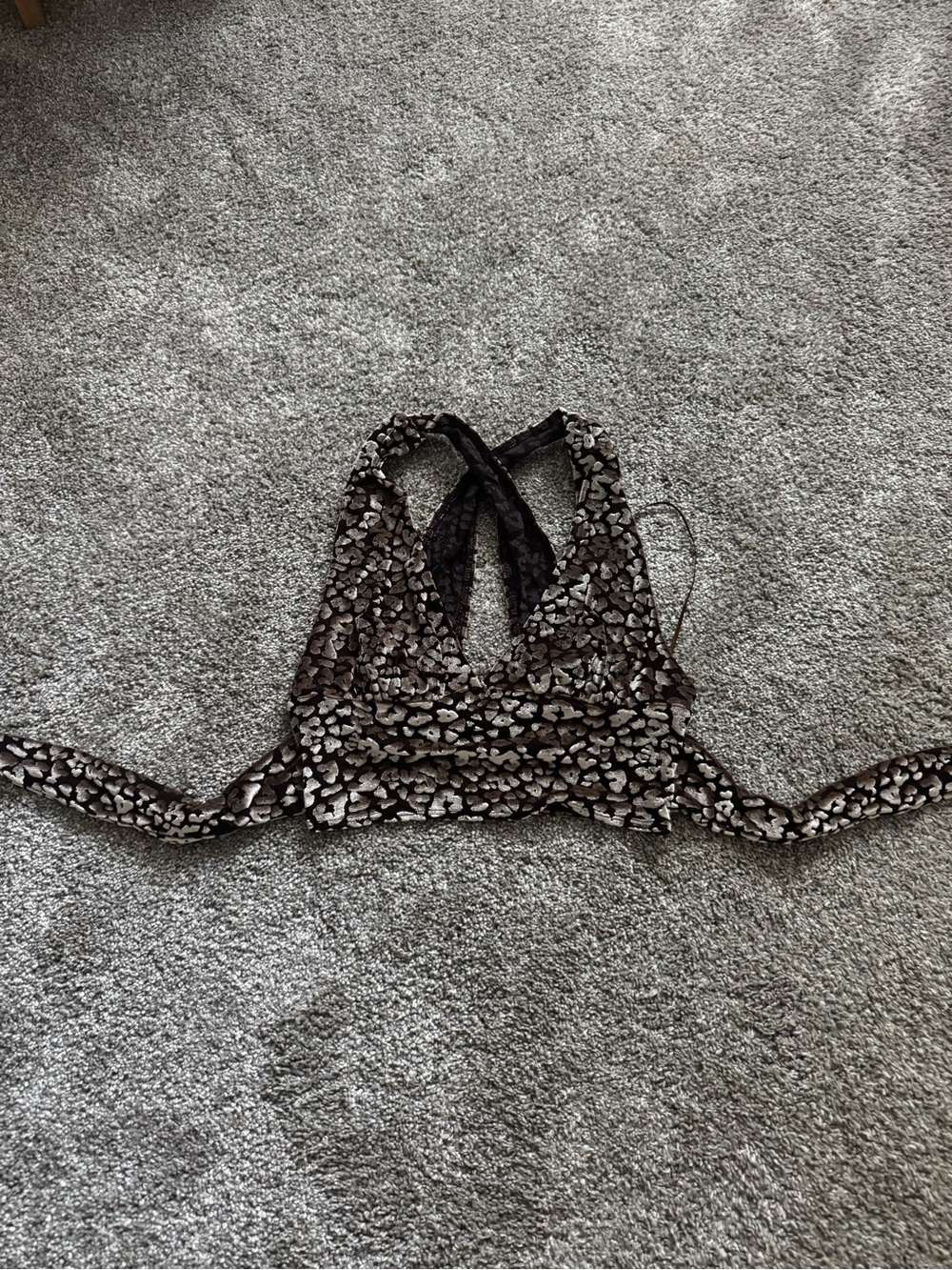 Urban Outfitters Black and Cream Patterned Cropped Halter Top